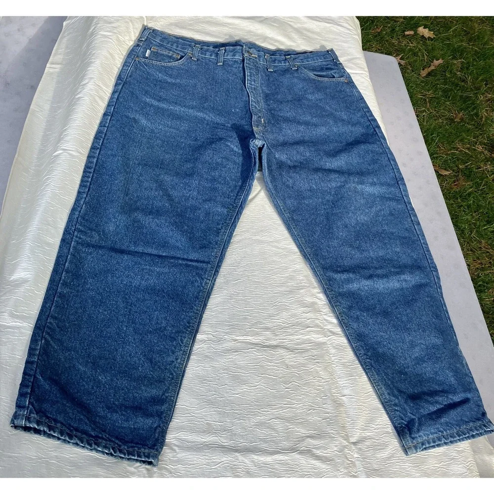 VTG Carhartt Flannel Lined Insulated Denim Jeans B21 DST 46 X 30 USA Components
